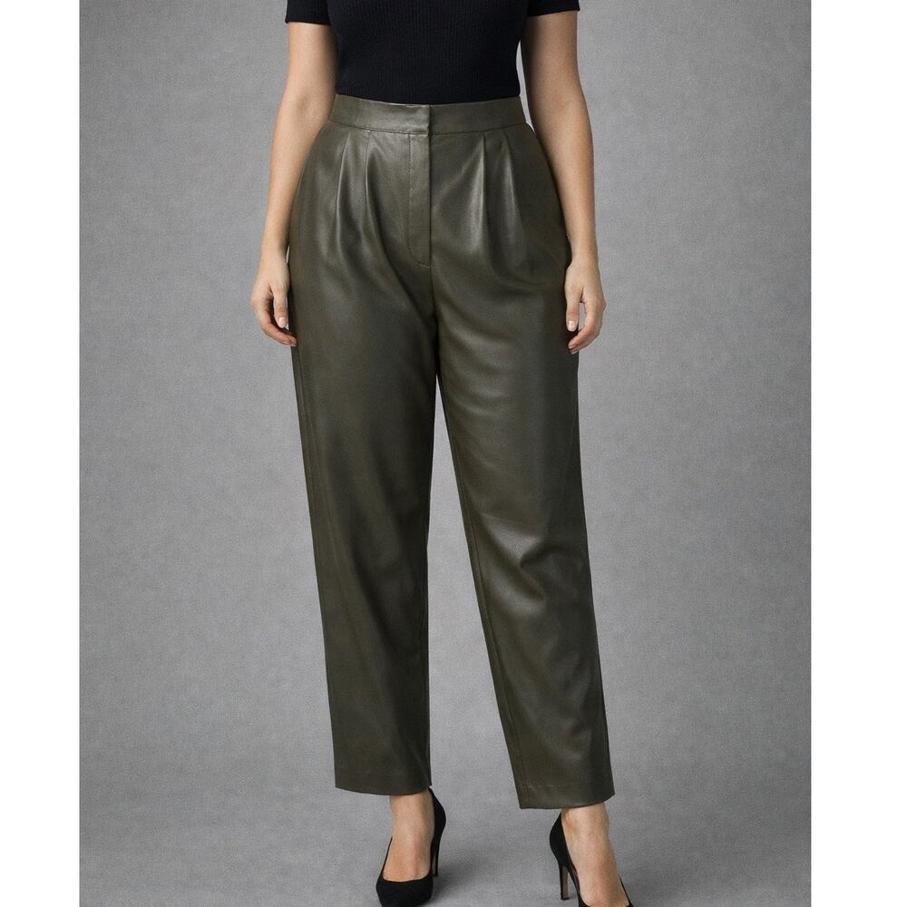 NWT Express Faux Leather Pants Women's Size 10 Green Vegan Pleated Glam Chic NEW
